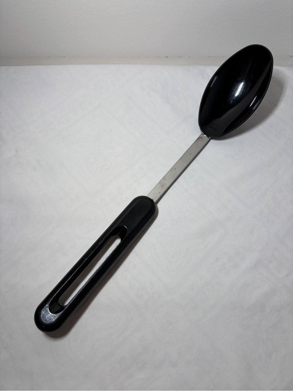Bonny BONNY U.S.A Metal Cooking Spoon, Black Plastic Handle, Silver Solid